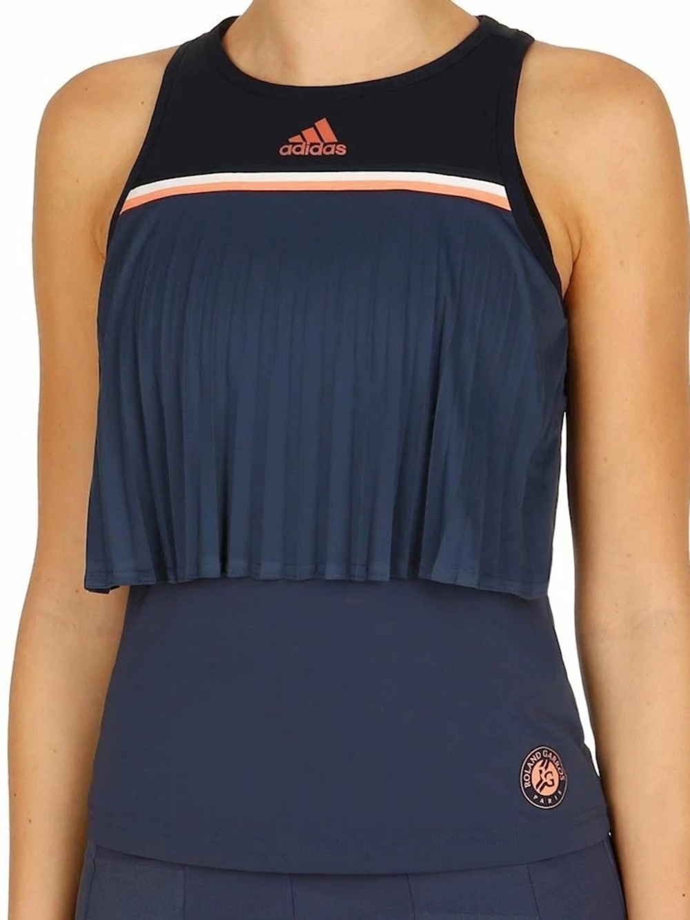 adidas Climachill Navy Pleated Crop Tennis Tank with Coral Accents Size L